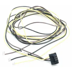 Wire harness for motor power connection in HVAC equipment. Right-angle design with 12 1/2 ft cable length. Used to replace damaged wiring in commercial and industrial heating, ventilation, and air conditioning systems.