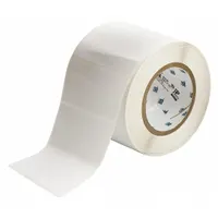 Thermal transfer precut label roll with rubber, aggressive adhesive for permanent bonding. Contains 1,000 labels, each 2 in x 4 in. Compatible with THT printer series. Used for asset tagging, pipe marking, and safety labeling in industrial environments