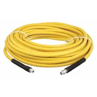 This nitrile washdown hose assembly features an antimicrobial carboxylated nitrile cover, rated for 3000 psi and temperatures from -20° to 250°F. The 100 ft length and 3/8 in inside diameter make it suitable for high-pressure cleaning and washdown applications in industrial and sanitary environments