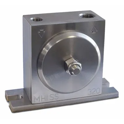 MILLENNIUM Pneumatic Vibrator: 575 lbf, 10,000 vpm, 3/8 in NPT, MHISS, 70 dBA - Chemical Resistant Turbine & Ball Vibrators