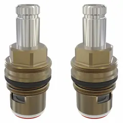 This brass disc faucet cartridge is designed for use with hot and cold water. It incorporates a ceramic disc mechanism for flow control and temperature mixing. Suitable for replacement in commercial or institutional lavatory faucets.