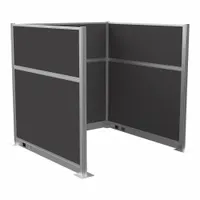 This modular cubicle wall system consists of three fabric panels in Charcoal Gray. With an overall height of 72 inches and width of 72 inches, it is used to create partitions in open-plan workspaces, industrial offices, or control rooms, providing visual privacy and sound absorption