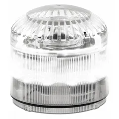 Wall-mount tone alarm with multimode light for industrial visual and audible warning. Operates on 120 to 240V AC. Features NPN/PNP connection type. Overall width 3 29/32 in.