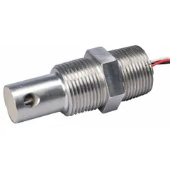 This stainless steel conductivity sensor features a round tip shape and tinned leads connection. It measures conductivity from 0 to 10 µS/cm up to 0 to 199 mS/cm, or the range of the connected meter. The 0.15 m cable length allows for compact installation. Typical applications include water quality testing and process monitoring in industrial and laboratory settings.