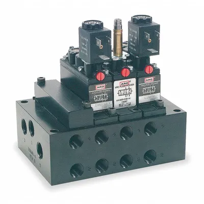 ARO Manifold: 8 Ports, Manifold/Plugs/Seals, 3/8 in Female NPT, 1/4 in Female NPT - ARO Manual Air Control Valve Parts & Accessories