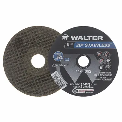 WALTER SURFACE TECHNOLOGIES Abrasive Cut-Off Wheel: Type 1, 6" x 3/64" x 7/8" - Contaminant-Free Cut-Off Wheels for Stainless Steel