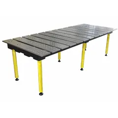 Fixed-height modular welding table with a plain surface and 5/8 in diameter holes. Measures 78 in wide by 38 in deep with a 4400 lb weight capacity. Suitable for clamping and fixturing in fabrication and assembly tasks.