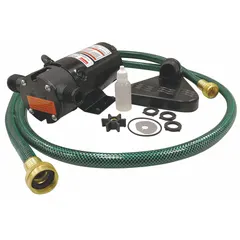 This electric flexible impeller utility pump is designed for general-purpose fluid transfer of water, mild chemicals, and non-abrasive liquids. It operates on 115V AC, delivers a maximum head of 43 ft, and features a Buna-N impeller. The pump has 3/4 in MGHT inlet and outlet connections and includes a 10 ft power cord.