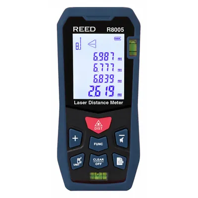 REED INSTRUMENTS Distance Meter: Inch/Metric, 1 7/8 in – 164 ft, ± 2 mm, AAA, ABS Plastic - Indoor-Outdoor Laser Distance Meters