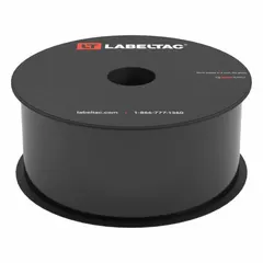 Thermal transfer continuous label roll, 2 inches wide by 150 feet long, in black gloss vinyl. Suitable for indoor and outdoor use. Compatible exclusively with the LabelTac Pro X printer series. Used for creating labels for pipe marking, safety signage, and equipment identification.