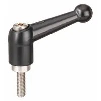 Ball-style adjustable handle with threaded stud for manual clamping, positioning, and adjustment on machinery and fixtures. Zinc body with stainless steel thread, size #10-32, 39 mm length. Allows tool-free repositioning in jigs, workholding, and industrial equipment