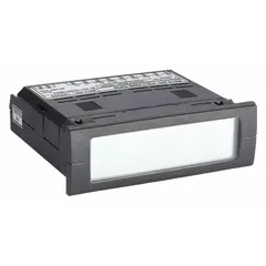 This DC current digital panel meter from the R312 series features a gray LCD display with a 0 to 100 display span. It offers accuracy of +/-0.1% of reading +/-1 count and uses screw clamp terminal connections. The meter includes mounting brackets and is suitable for measuring and displaying direct current values in industrial control panels and process monitoring systems.