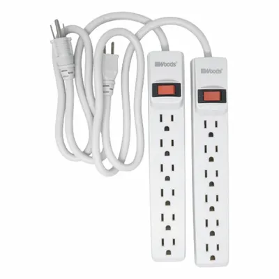 WOODS Surge Protector: 6 Outlets, 2 1/2 ft Cord Lg, 280 J Rated Energy, 15 A Current - General Purpose Surge Protectors