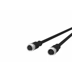 Double-ended cordset with black PUR jacket designed for twisting applications. Features M12 male straight connectors on both ends, 8 pins, 5 m cable length, 22 AWG/32 AWG wire size, and IPX7 rating. Suitable for connecting sensors or actuators in industrial environments requiring reliable signal transmission.