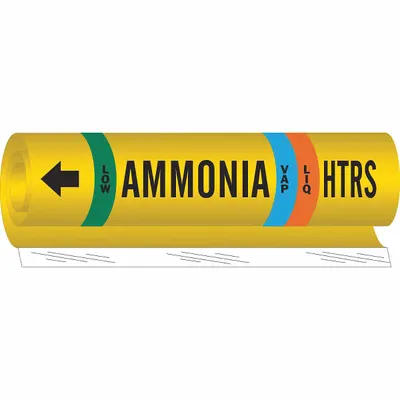 BRADY Pipe Marker: HTRS, LIQ/VAP, Low, Fits 1 1/2 to 2 3/8 in Pipe O.D., 1 Pipe Markers - Ammonia Wrap-Around Pipe Markers