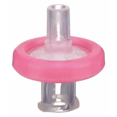 Sterile syringe filter with 0.22 µm pore size Nylon membrane in polypropylene housing. Maximum capacity 100 mL, 30 mm housing diameter. Female Luer Lock inlet, Male Luer Slip outlet. Used for sterile filtration of small-volume liquids in laboratory applications such as sample preparation, media sterilization, and HPLC mobile phase filtration.