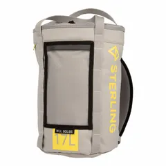 This gray polyester rope bag features a built-in rope tie-off for secure storage and easy deployment. With a 14 in overall height and 10 in overall diameter, it is suitable for organizing and transporting rope in industrial worksites, rescue operations, and climbing applications.