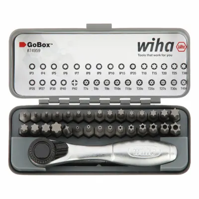 WIHA Socket Bit Set: 26 - 50 Pieces, 1/4 in Drive Size, 32 Pieces, 4 1/4 in Overall Lg - Multi-Tip Shape Bit Socket Sets