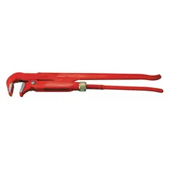Steel Swedish pipe wrench with serrated, straight jaws. 21 in overall length, 2 in jaw capacity. Used for gripping and turning pipes, fittings, and round objects in plumbing, HVAC, and industrial maintenance.