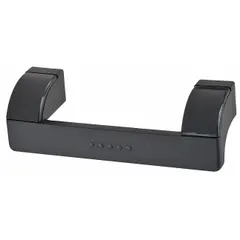 This standard pull handle is made of black matte technopolymer with a fixed, non-recessed design. It features unthreaded mounting holes for 0.26 in screws, a grip length of 2.91 in, and a grip thickness of 0.28 in. Suitable for use on industrial enclosures, machinery doors, and control panels.