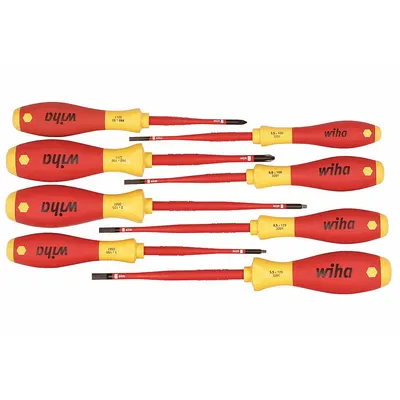 WIHA Insulated Screwdriver Set: 1-10 Pieces, 8 Pieces, Phillips/Slotted/Square Tip - Insulated Screwdriver Sets