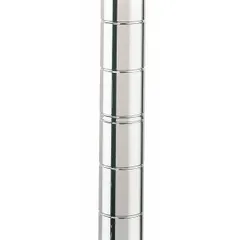 Stainless steel wire shelving post with split sleeve design for tool-free assembly. Measures 34 inches tall by 1 inch diameter. Corrosion-resistant for use in dry environments. Sold as a single post; leveling feet not included.