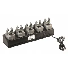 AC charger base with two-prong plug, operating at 120V AC. Designed for charging compatible flashlights in maintenance, security, and emergency response settings.