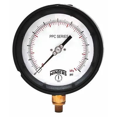 WINTERS Process Compound Gauge: 0 psi to 30 psi, Reflective Fluorescent Yellow-Green - Vibration-Resistant Brass/Bronze Wetted Parts & Plastic Casing