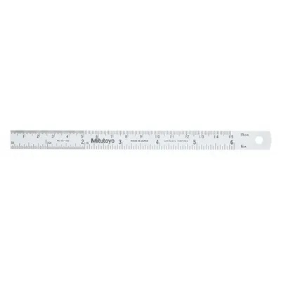 MITUTOYO Semi-Flexible Rule: 182-302, 6 in / 150 mm, 0.05 in Thick, 0.5 mm/1/64 in - Stainless Steel Rulers