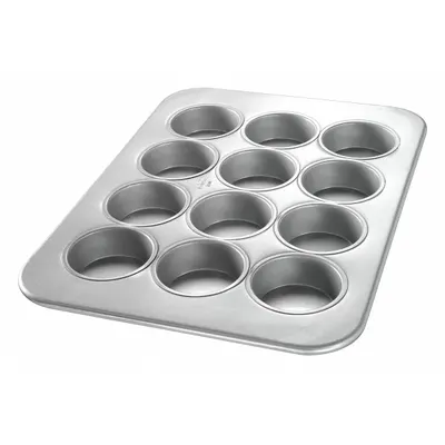 CHICAGO METALLIC 12-Slot Muffin Pan, Aluminized Steel, Silver, 12 7/8 in - Cupcake & Muffin Pans