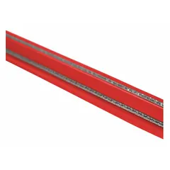 Stainless steel bird repellent straight track with crimp connection. Height 2 inches, length 50 feet, Sign Red color. Used on ledges, roofs, and signs to deter birds via mild electric shock.