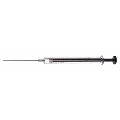 This 1 mL gastight syringe features a borosilicate glass barrel and a PTFE plunger with a replaceable PTFE tip. It includes a cemented needle with point style 5 and is individually packaged. Designed for precise liquid handling in analytical and laboratory applications.