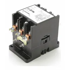 Replacement contactor for HVACR systems, used to control electrical loads such as compressors and condenser fans. Switches power on and off based on thermostat signals for residential and commercial heating and cooling equipment.