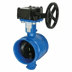 This butterfly valve features a ductile iron disc and a clamp connection with 5 bolt holes. Rated for 300 psi CWP, it is NSF 61 certified for potable water service. The gear-operated handwheel enables precise throttling or on-off control in water, wastewater, and industrial process lines.