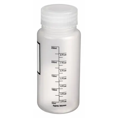 DYNALON Storage Bottle: Polypropylene, 250 mL, 8.45 fl oz, Closure Included, Colorless - Polypropylene Wide Mouth Round Lab Bottles