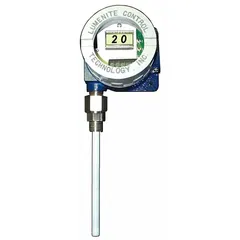 Capacitive continuous level transmitter with a 304 stainless steel rod probe for precise liquid level measurement in tanks and vessels. Features a 3/4" NPT connection, 2-wire output, and accuracy better than 0.1%. Suitable for water, chemicals, and other conductive or non-conductive liquids.