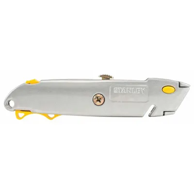 STANLEY Utility Knife: 6 1/2 in Overall Lg, Steel Std Tip, Plain, Metal, Gray - Retracting Utility Knives