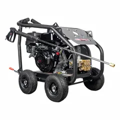 This cold water pressure washer delivers 4200 psi at 4 gpm and is mounted on a cart for mobility. Rated for up to 120 hours of use per week, it is suited for heavy-duty cleaning tasks such as stripping paint, removing grease, and cleaning concrete or equipment in commercial and industrial settings.