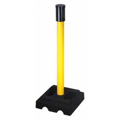 RETRACTA-BELT Belt Barrier Receiver Post: Square, 40 in Post Ht, Yellow, Aluminum - Flat-Base Receiver Posts for Retractable Belt Barriers