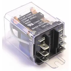 This switching relay is a replacement component for HVACR systems, used to control electrical loads such as compressors, fans, and pumps. It is designed for use in commercial and industrial heating, ventilation, air conditioning, and refrigeration applications.