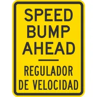 This caution speed bump sign is made of 0.080 in aluminum with an Engineer-grade retroreflective finish. Nominal sign size is 18 in x 24 in. It is used to alert drivers of speed bumps in parking lots, private roadways, and industrial facilities