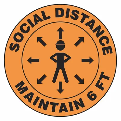 ACCUFORM Hard Hat Label: Social Distance Maintain 6 Ft, 2 1/4 in Dia, English, Std - Safety