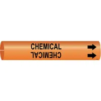 Pipe Marker: Chemical, Orange, Black, Fits 3/4 to 1 3/8 in Pipe O.D., 1 Pipe Markers, With Arrows (MPN 4309-A)