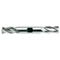 Double-end cobalt square end mill with TiN coating for reduced friction and heat. 11/32" cutting diameter, 3/4" length of cut, 3-1/2" overall length, 4 flutes. Suitable for general-purpose milling of ferrous metals in tool rooms and production environments