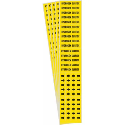 BRADY Pipe Marker: Hydrogen Sulfide, Yellow, Black, Fits 3/4 in and Smaller Pipe O.D. - Hydrogen Sulfide Adhesive Pipe Markers