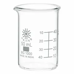 Low Form Glass Beaker, 50 mL, Type I Borosilicate Glass, Colorless