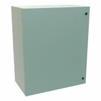 Steel washdown enclosure with solid hinged cover and 1/4-turn latch. Rated NEMA 12/3R/4 for indoor protection against dust and dripping water, and outdoor use against rain, sleet, and hose-directed water. No knockouts included. Suitable for housing electrical controls and instruments in industrial environments