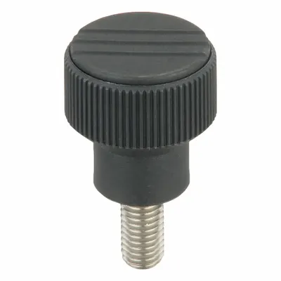 KIPP Hand Knob: Knurled, Plastic w/ SS Thread, M10 Thread, 20 mm Thread Lg, 34 mm Dia - Knurled Knobs with Threaded Stud