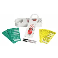 Green/white/yellow rectangle PVC tag, 3 1/2 in wide by 11 3/4 in high, with English text. Suitable for indoor/outdoor use. Used for scaffold inspection labeling and general safety identification in industrial environments