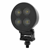 White-housed LED floodlight with bracket for permanent vehicle installation. Provides broad-area illumination for work zones, loading areas, or service vehicles. Equipped with a 2-conductor cable with connectors for electrical connection